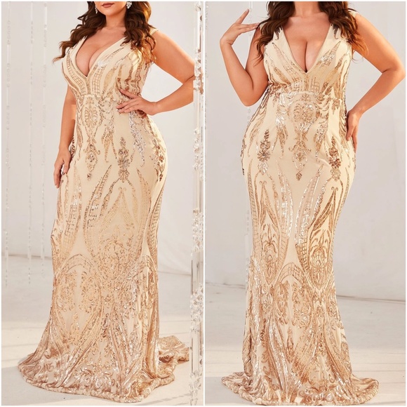 BellanBlue Tops - Plus Sequin Sleeveless Party Formal Wedding Prom Dress
